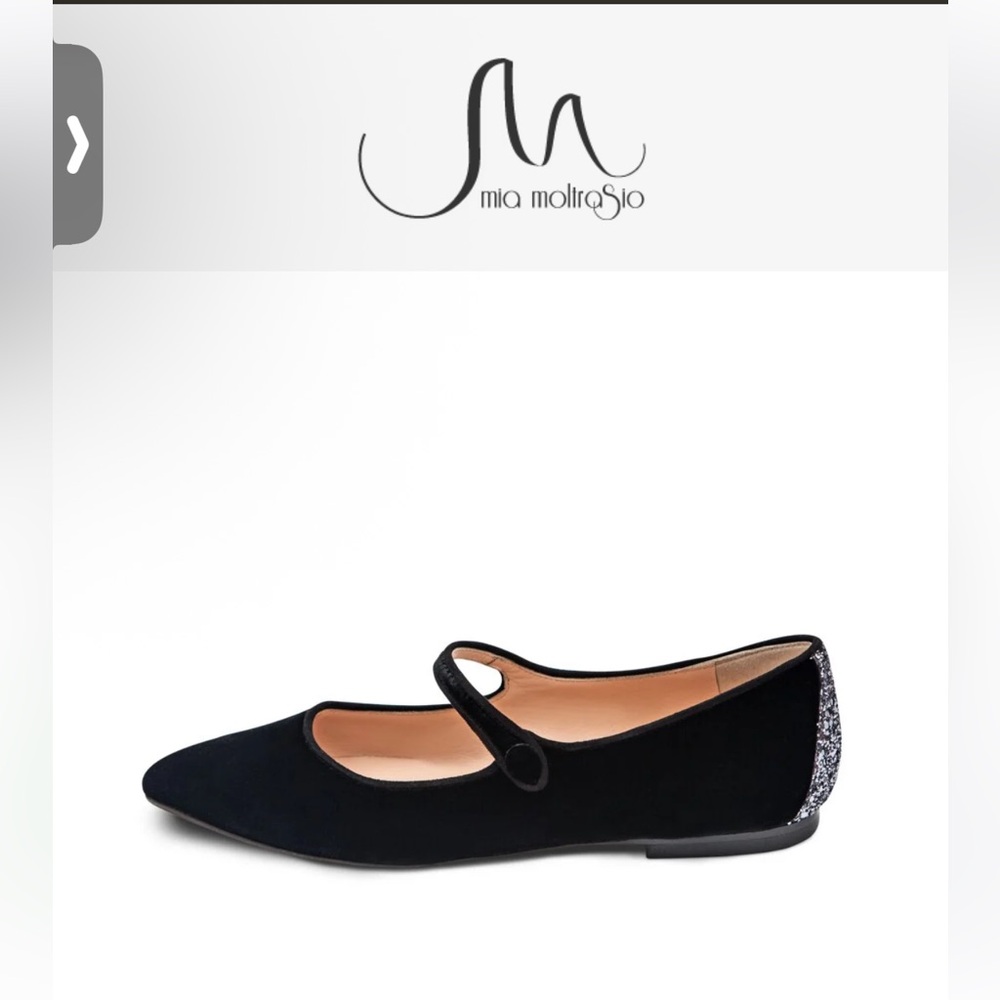 Mia Moltrasio Black Velvet Flat Shoes 38 1/2